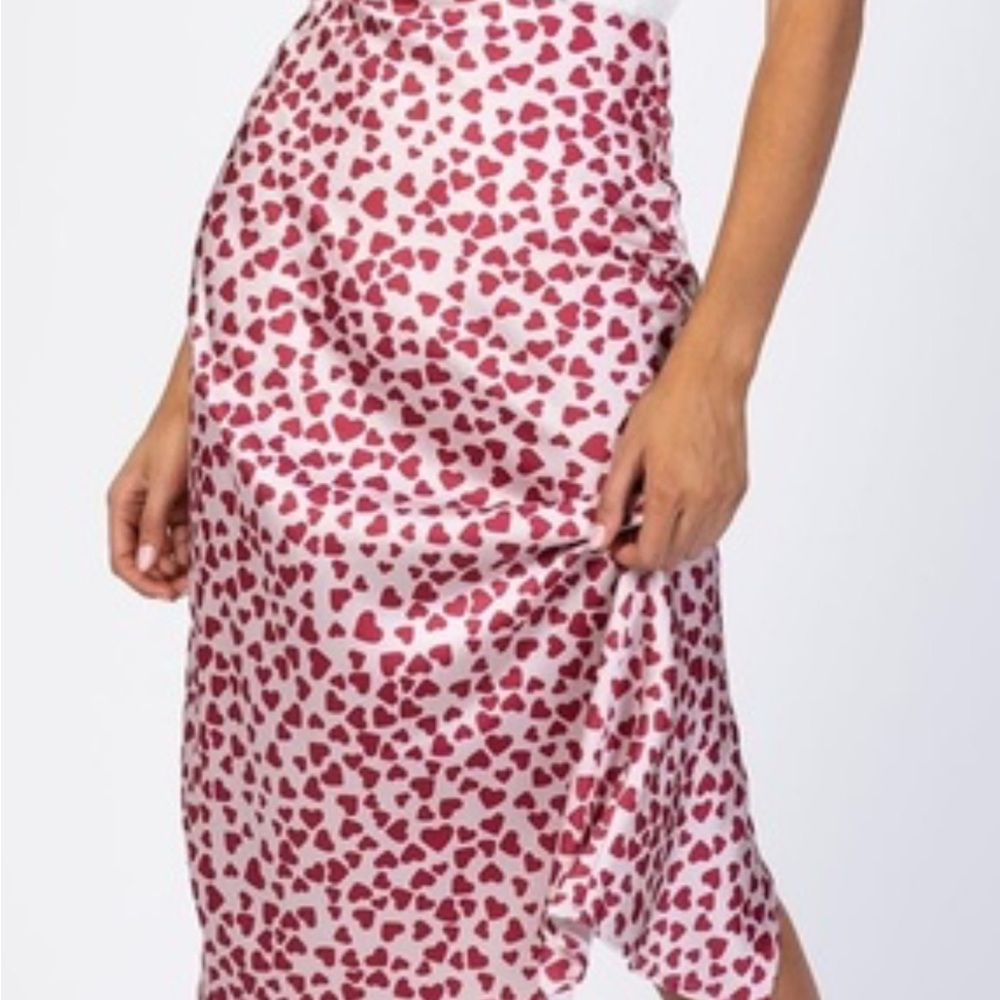 Princess Polly Pink and White Asymmetrical Slip Midi Skirt